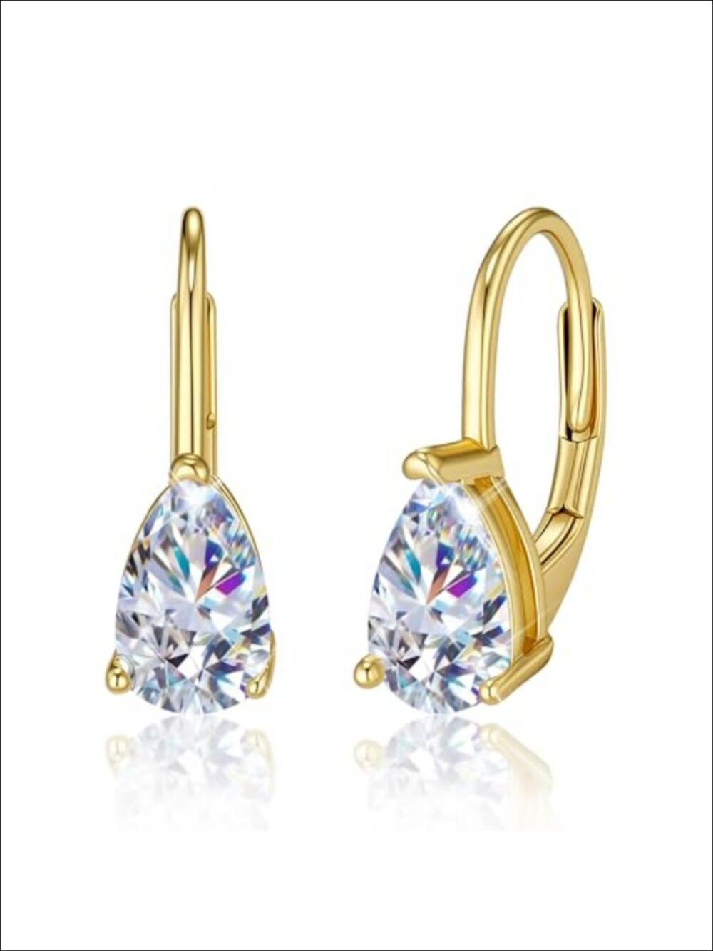 Teardrop Moissanite Hoop Earrings 14k White Gold Plated Leverback